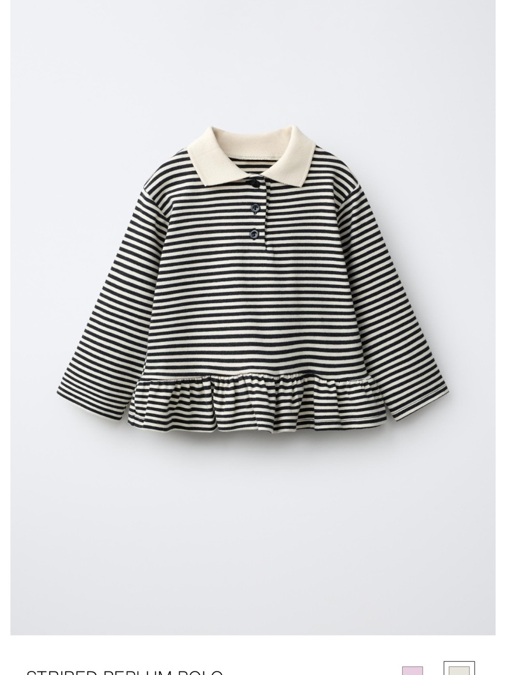 Zara Black & Cream Striped Peplum Polo Top